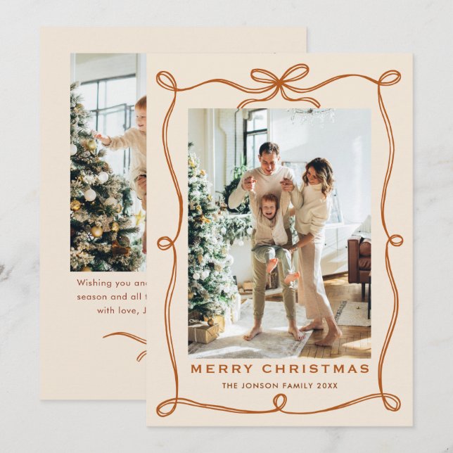 Cartão De Festividades FesNatal Boho Beige Arco Friso 2 Foto (Frente/Verso)