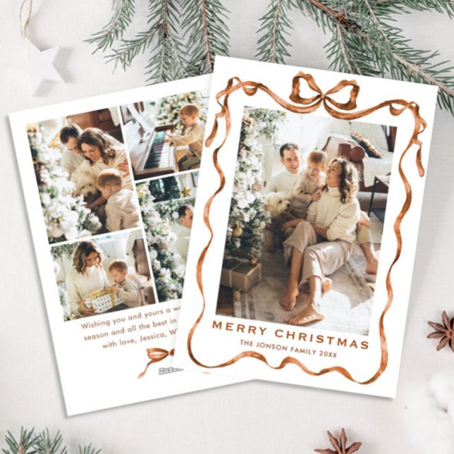 Cartão De Festividades FesNatal Boho Beige Arco Friso 5 Foto (Criador carregado)