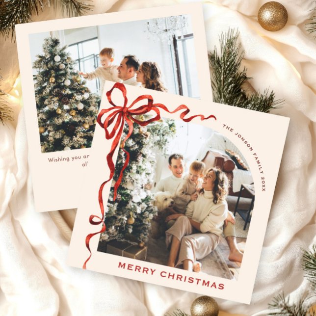 Cartão De Festividades FesNatal Boho Red Arco Friso 2 Foto (Criador carregado)