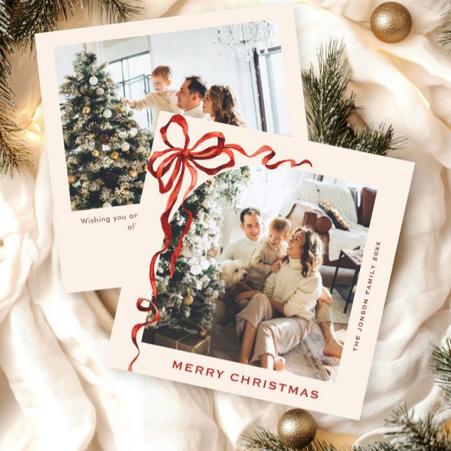 Cartão De Festividades FesNatal Boho Red Arco Friso 2 Foto (Criador carregado)