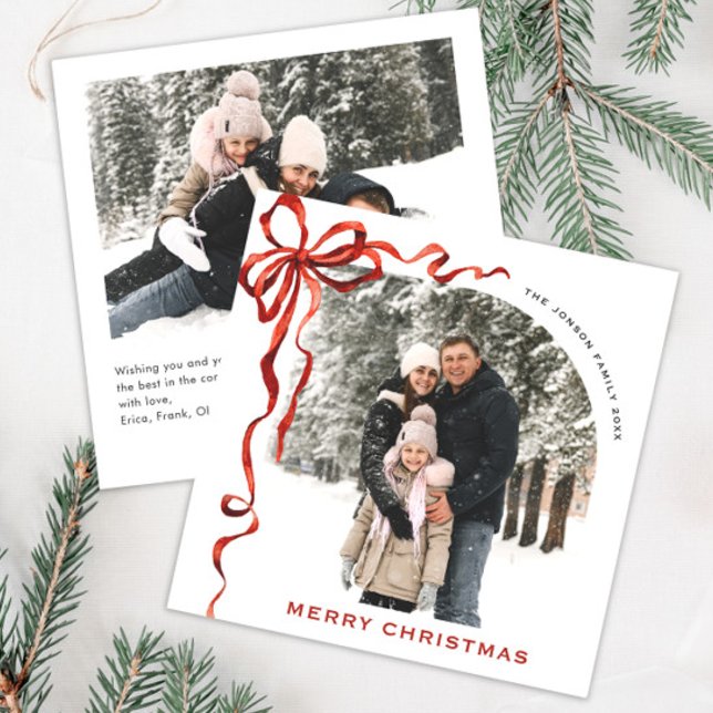 Cartão De Festividades FesNatal Boho Red Arco Friso 2 Foto (Criador carregado)