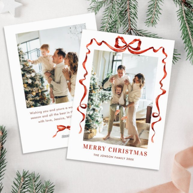 Cartão De Festividades FesNatal Boho Red Arco Friso 2 Foto (Criador carregado)