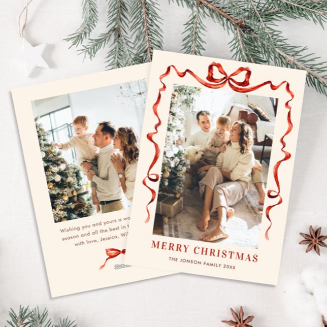 Cartão De Festividades FesNatal Boho Red Arco Friso 2 Foto (Criador carregado)