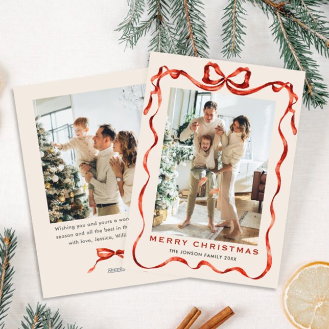 Cartão De Festividades FesNatal Boho Red Arco Friso 2 Foto (Criador carregado)