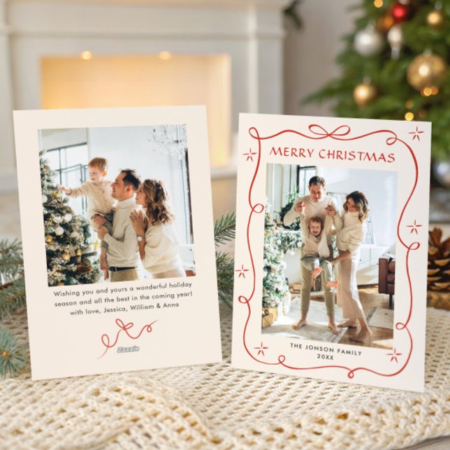 Cartão De Festividades FesNatal Boho Red Arco Friso 2 Foto (Criador carregado)