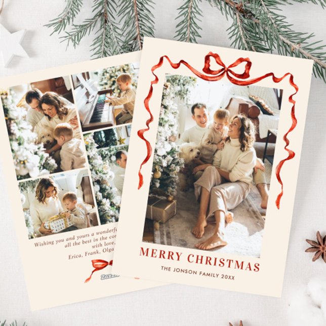 Cartão De Festividades FesNatal Boho Red Arco Friso 5 Foto (Criador carregado)