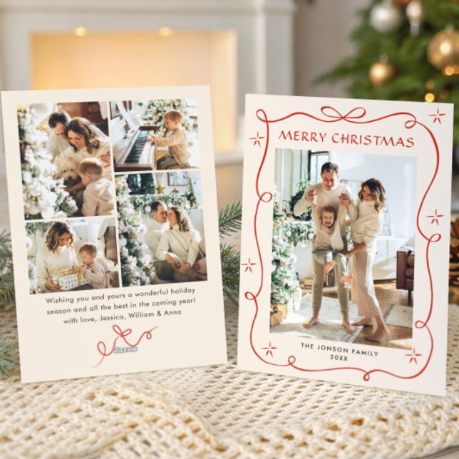 Cartão De Festividades FesNatal Boho Red Arco Friso 5 Foto (Criador carregado)