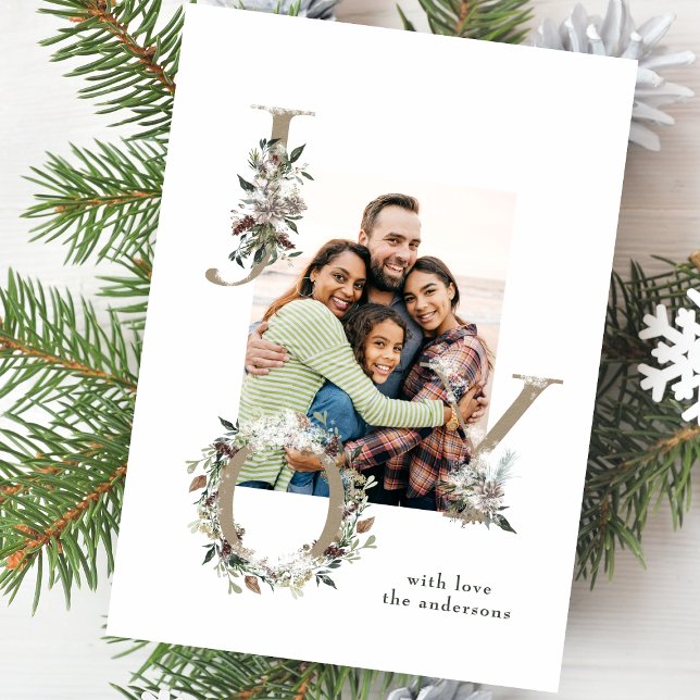 Cartão De Festividades FesNatal Floral Alphabet JOY Foto (Criador carregado)