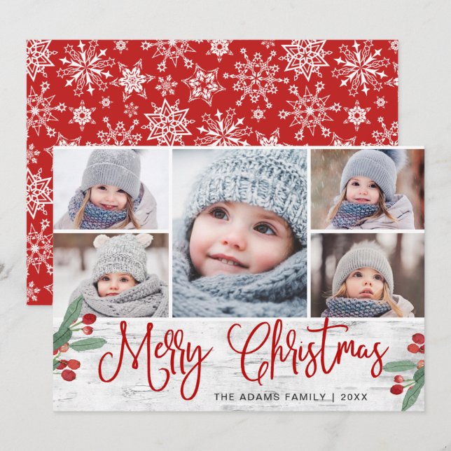 Cartão De Festividades FesNatal Holly Berry Rustic 5 FOTO (Frente/Verso)