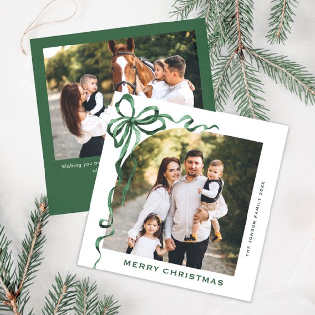 Cartão De Festividades FesNatal Sage Arco Verde Friso 2 Foto (Criador carregado)