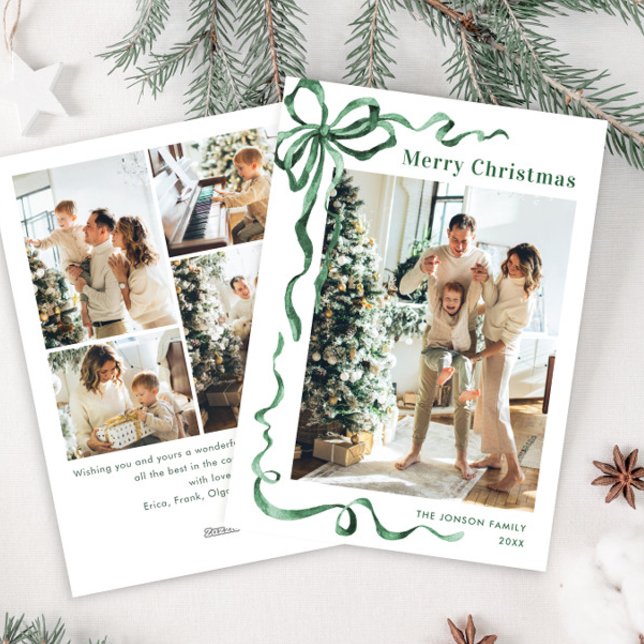 Cartão De Festividades FesNatal Sage Arco Verde Friso 5 Foto (Criador carregado)