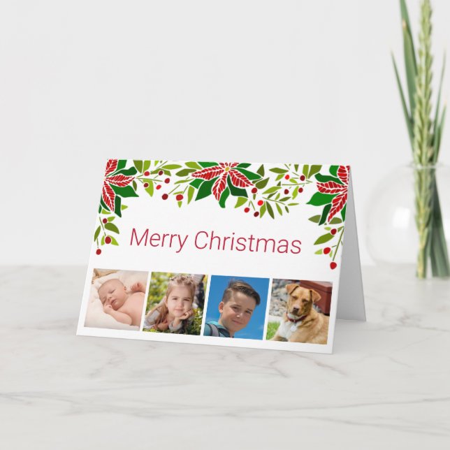 Cartão De Festividades FEST Poinsettia e Holly Quatro Foto (Frente)