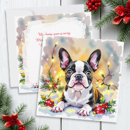 Cartão De Festividades Festa Adorável Boston Terrier Natal Personalizado