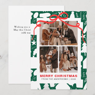 Cartão De Festividades Festa Chic Fita Vermelha 3 Foto Família Natal