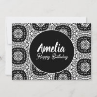 Festa de Aniversário Mandala Floral Preto Branco
