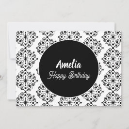Cartão De Festividades Festa de Aniversário Mandala Preto Branco Colorir
