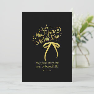 Cartão De Festividades Festa de Ano Novo 2026 Chic Black Glitter Dourado