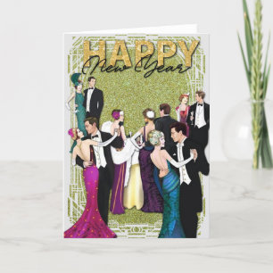 Cartão De Festividades Festa de Anos novos de Deco de Arte Flapper do Vin