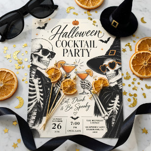 Cartão De Festividades Festa de Cocktail de Halloween   Chic Esqueleto Co