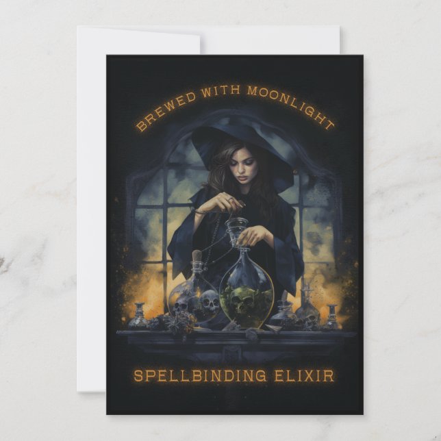 Cartão De Festividades Festa De Halloween Da Bruxa De Lua (Frente)