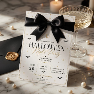Cartão De Festividades Festa de Halloween Noturna com Laço Preto Luxuoso