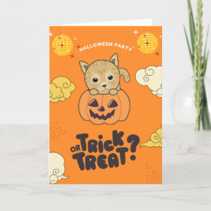 Cartão De Festividades Festa de Halloween Truque ou Guloseimas Gato Abóbo