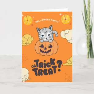 Cartão De Festividades Festa de Halloween Truque ou Tratamento Gato Abóbo