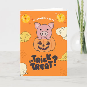 Cartão De Festividades Festa de Halloween Truque ou Tratamento Porco Abób