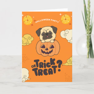 Cartão De Festividades Festa de Halloween Truque ou Tratamento Pug Abóbor