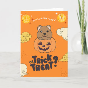 Cartão De Festividades Festa de Halloween Truque ou Tratamento Quokka Abó