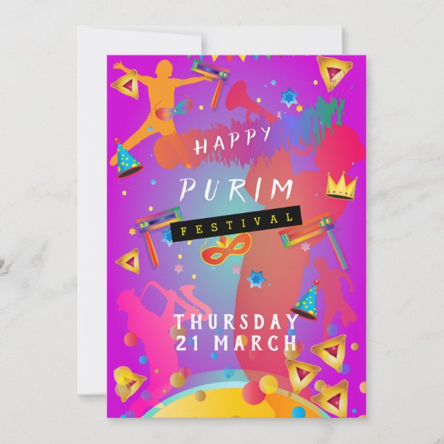 Cartão De Festividades Festa de Mascarada de Crianças do Festival Purim (Frente)