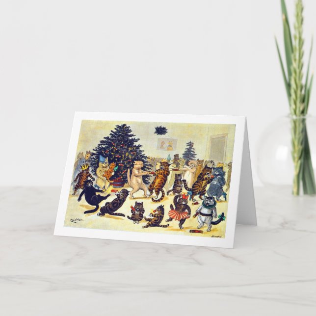 Cartão De Festividades Festa de Natal de Cat, Louis Wain (Frente)