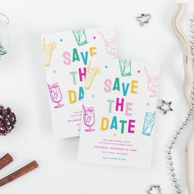 Cartão De Festividades Festa de Natal de Trendy Divertida Salve a Data (Criador carregado)