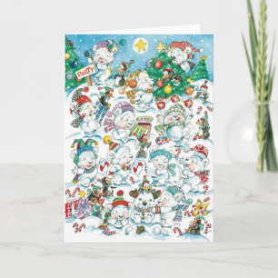 Cartão De Festividades Festa de Natal de Urso Polar e Pinguim de Desenho 