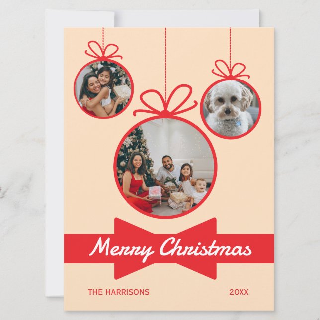 Cartão De Festividades Festa de Natal do Arco Vermelho Três Fotos (Frente)