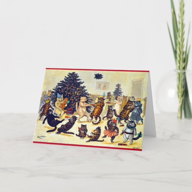 Cartão De Festividades Festa de Natal do Gato, Louis Wain (Frente)