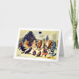 Cartão De Festividades Festa de Natal do Gato, Louis Wain