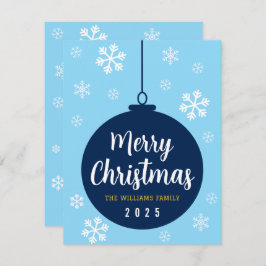 Cartão De Festividades Festa de Natal Feliz com Floco de Neve Azul Elegan