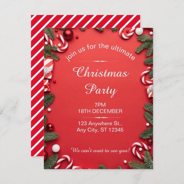 Cartão De Festividades Festa de Natal Festiva Vermelha e Branca (Frente/Verso)