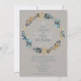 Cartão De Festividades Festa de Natal Folhas Tropicais em Azul Poeirento 