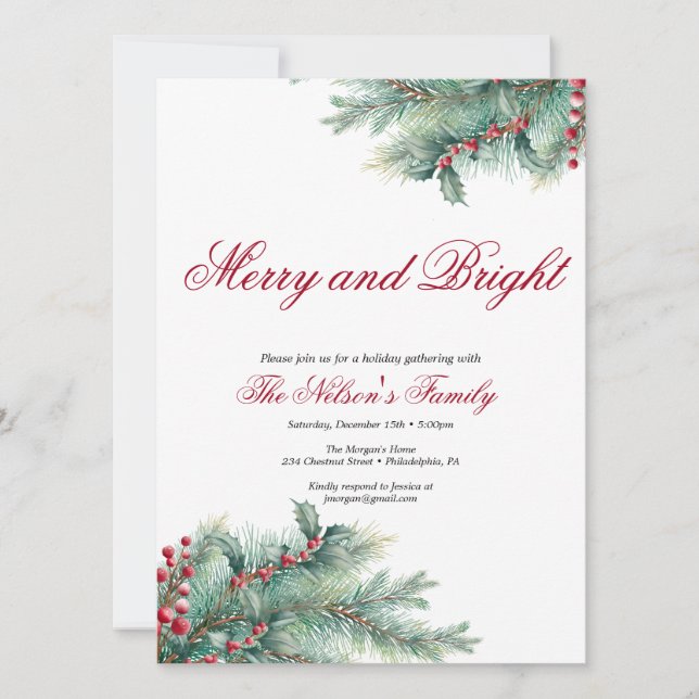 Cartão De Festividades Festa de Natal Holiday Holly (Frente)