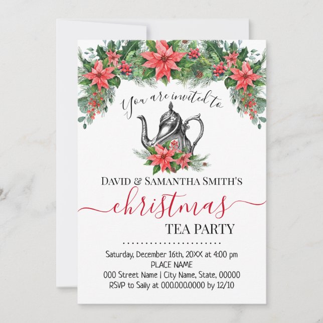 Cartão De Festividades Festa de Natal no Tea Party Holiday (Frente)