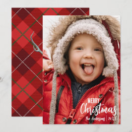 Cartão De Festividades Festa de Natal Rústico Country Xadrez Família Foto