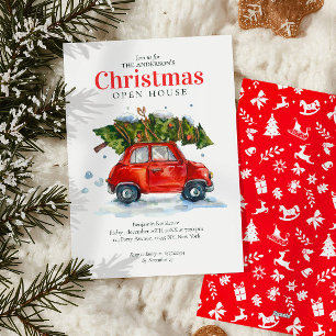 Cartão De Festividades Festa de Natal Vintage red car Tree Watercolor