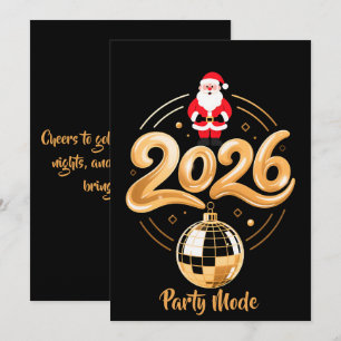 Cartão De Festividades Festa do Papai Noel 2026 Modo Dourado Disco Natal