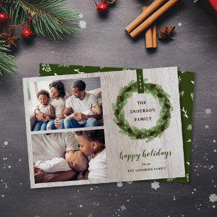 Cartão De Festividades Festa Feliz Férias do Farmhouse Pine Wreath 2 Foto