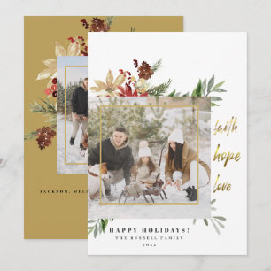 Cartão De Festividades Festiva Dourada Faith Hope Ama Duas Fotografias Na