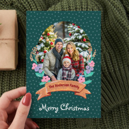 Cartão De Festividades Festiva Floral Wreath Green Foto Natal