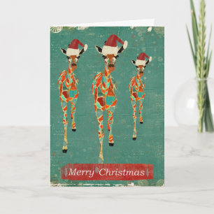 Cartão De Festividades Festive Azure & Amber Giraffes Christmas Card