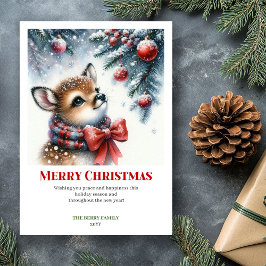 Cartão De Festividades Festive Baby Deer Winter Scene Watercolor Xmas